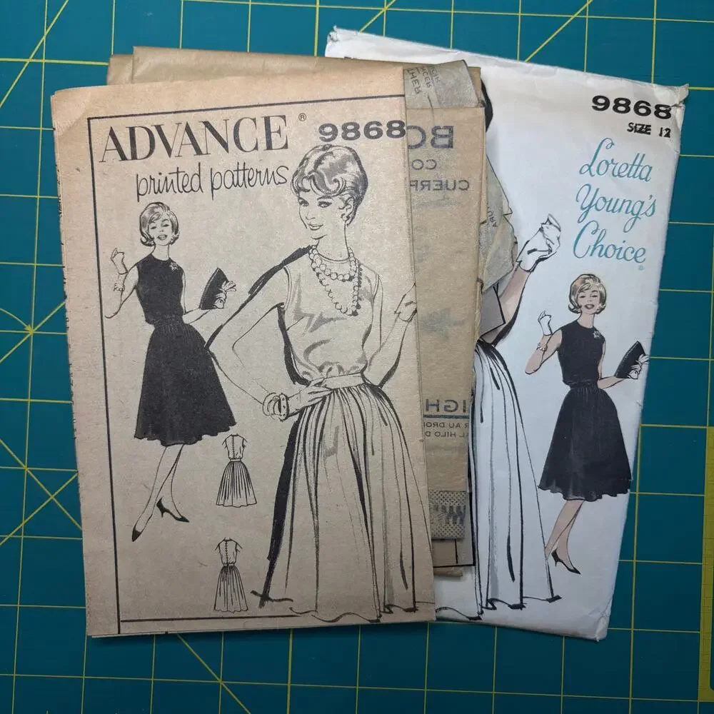1960s Misses Full Skirt Dress Advance 9868 Vintage Sewing Pattern Sz 12 Bust 32